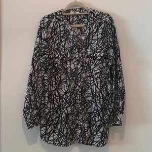 Calvin Klein long sleeve black and white blouse 1X